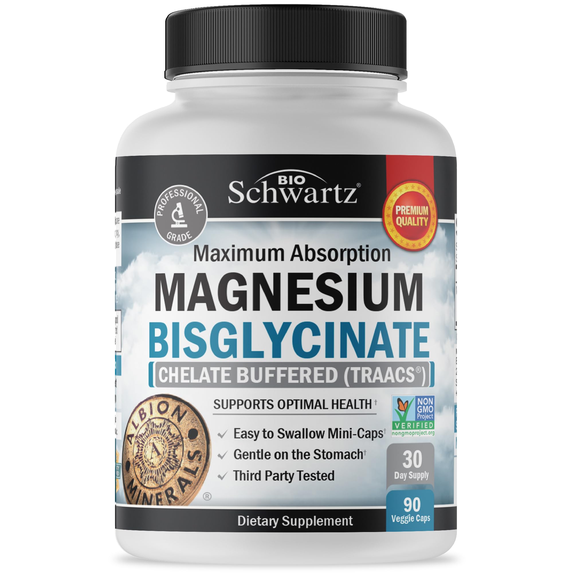 BioSchwartz Magnesio Bisglicinato cápsulas para apoyo muscular y energía diaria.