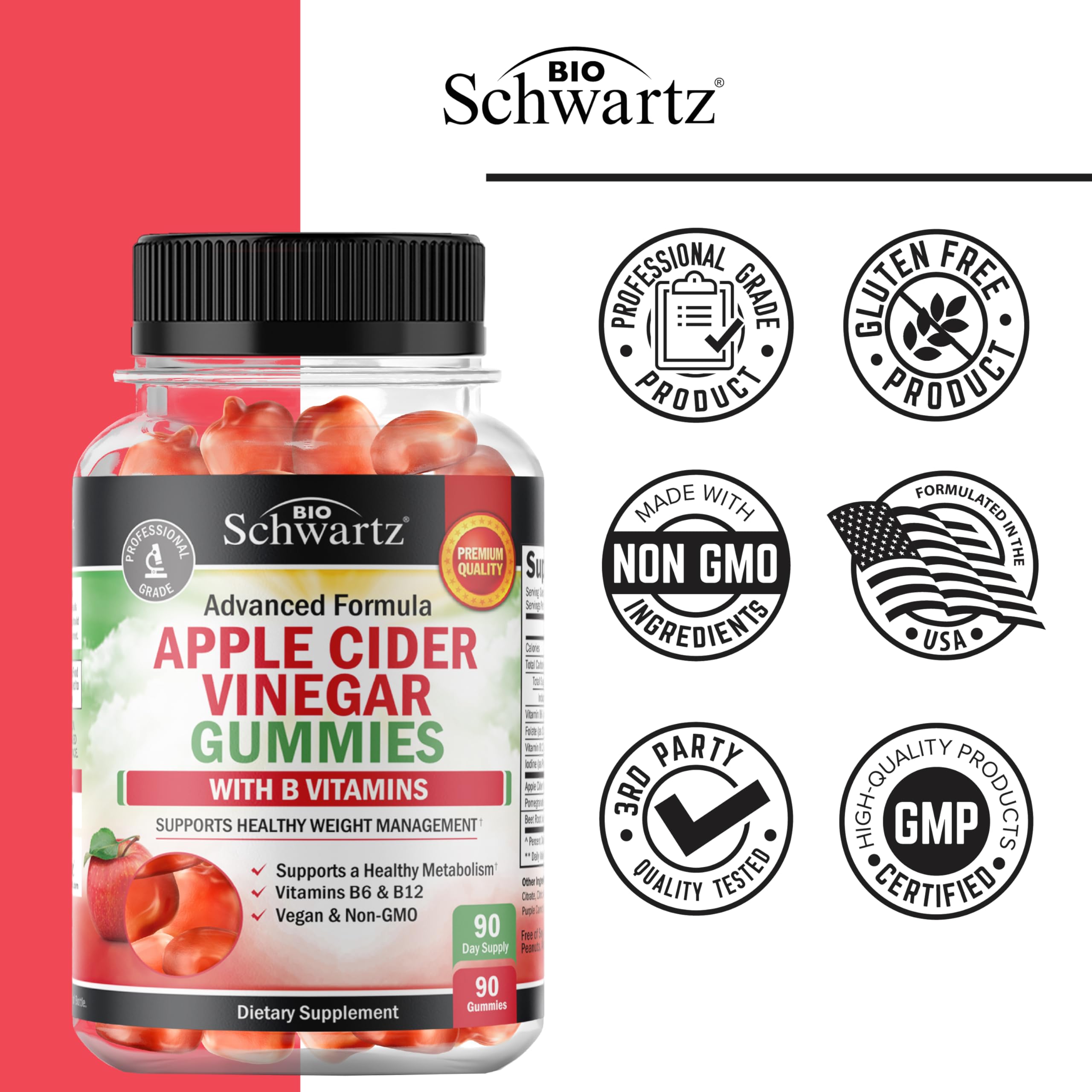 BioSchwartz mano sosteniendo gomitas para consumo diario