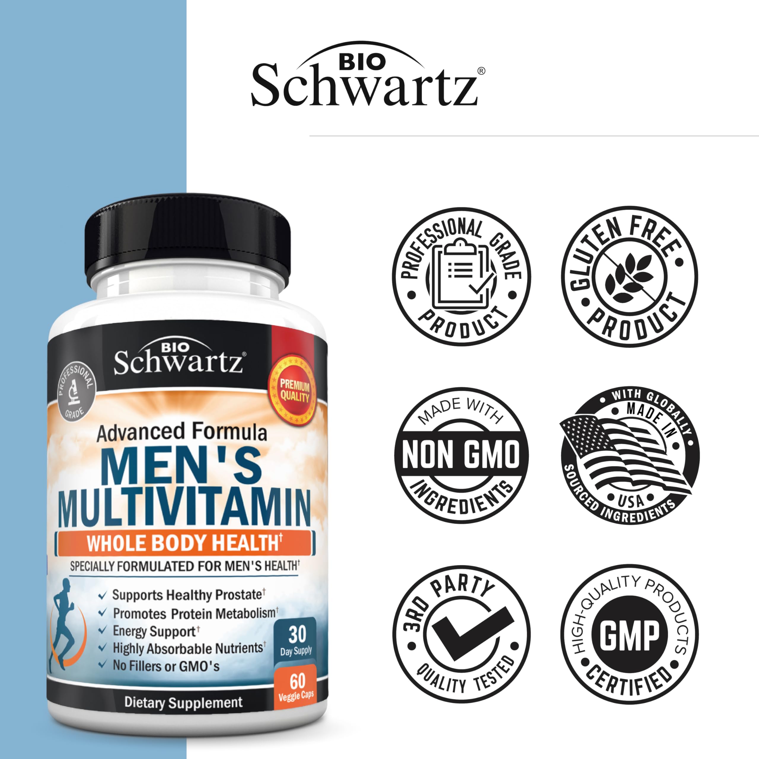 BioSchwartz: pureza verificada sin alérgenos ni gluten.