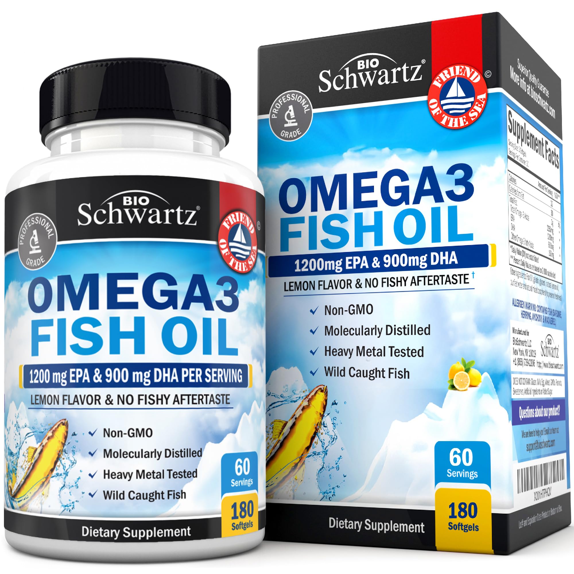 BioSchwartz Omega 3 3000mg en botella para apoyo diario de salud general.