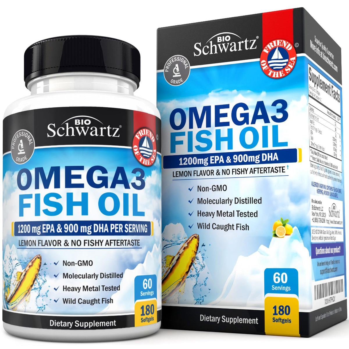 BioSchwartz Omega 3 3000mg en botella para apoyo diario de salud general.