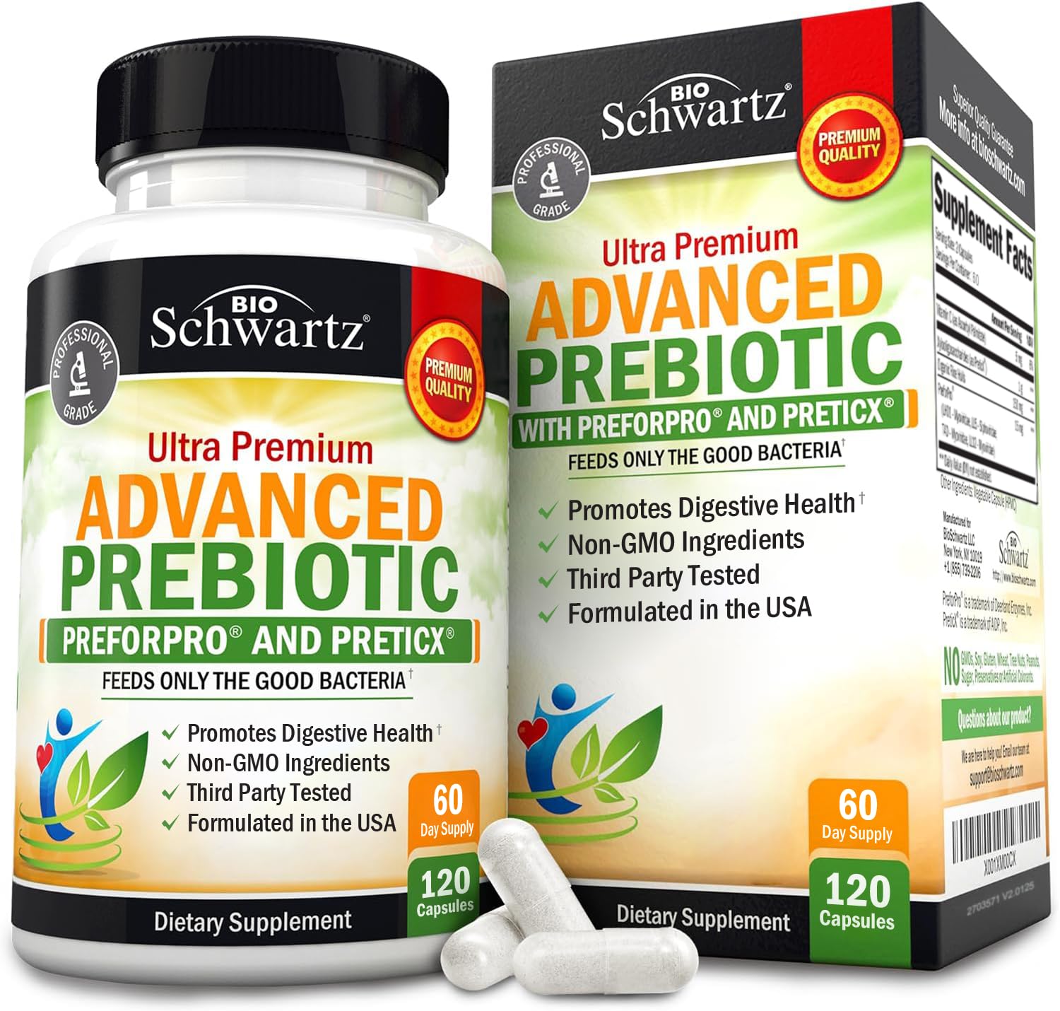 BioSchwartz Prebióticos Avanzados frasco vertido, apoyo digestivo diario