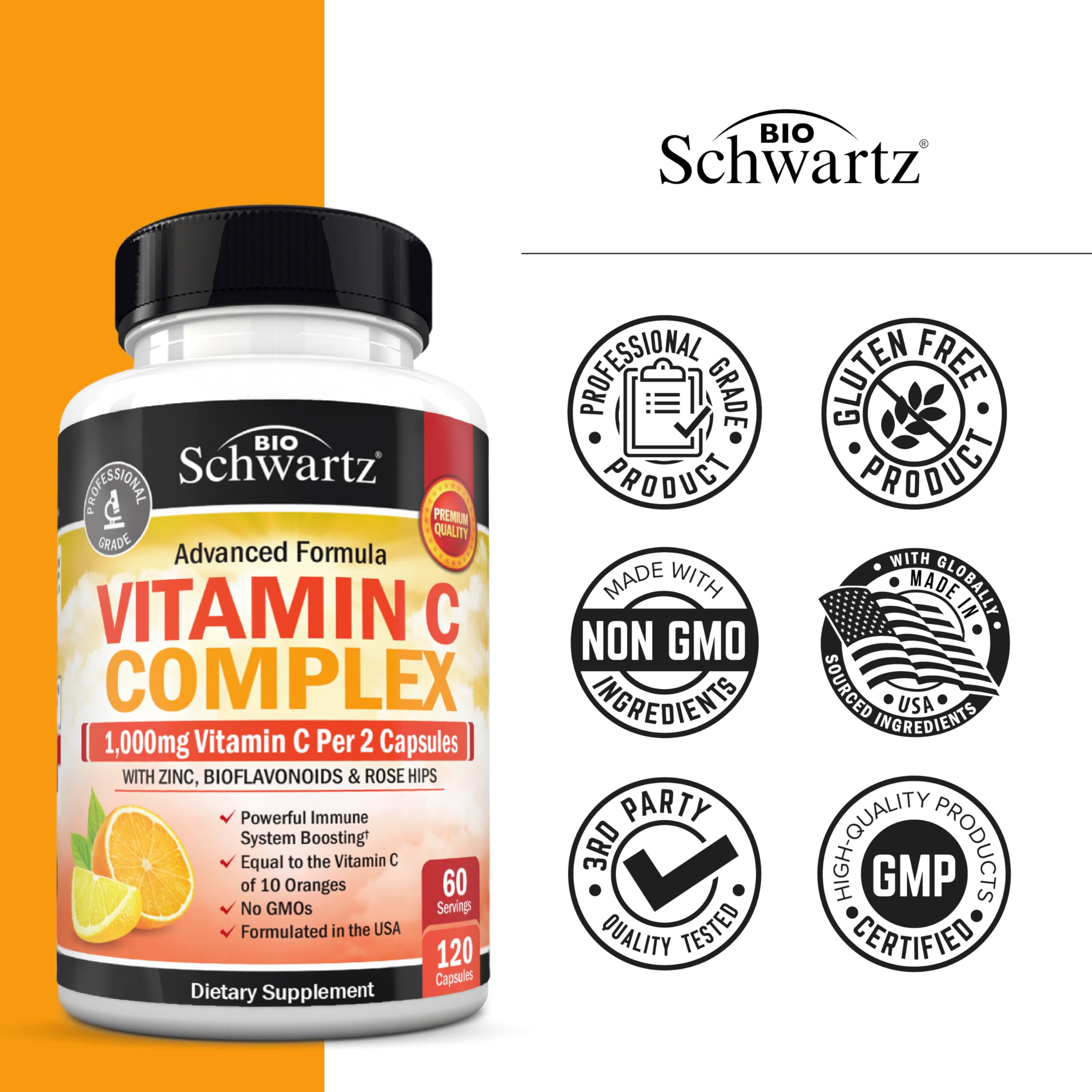 BioSchwartz Vitamina C Complejo libre de alérgenos ideal para dietas sensibles