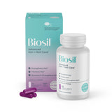 Biosil: botella de cápsulas enfocada en cabello y uñas para uso diario.
