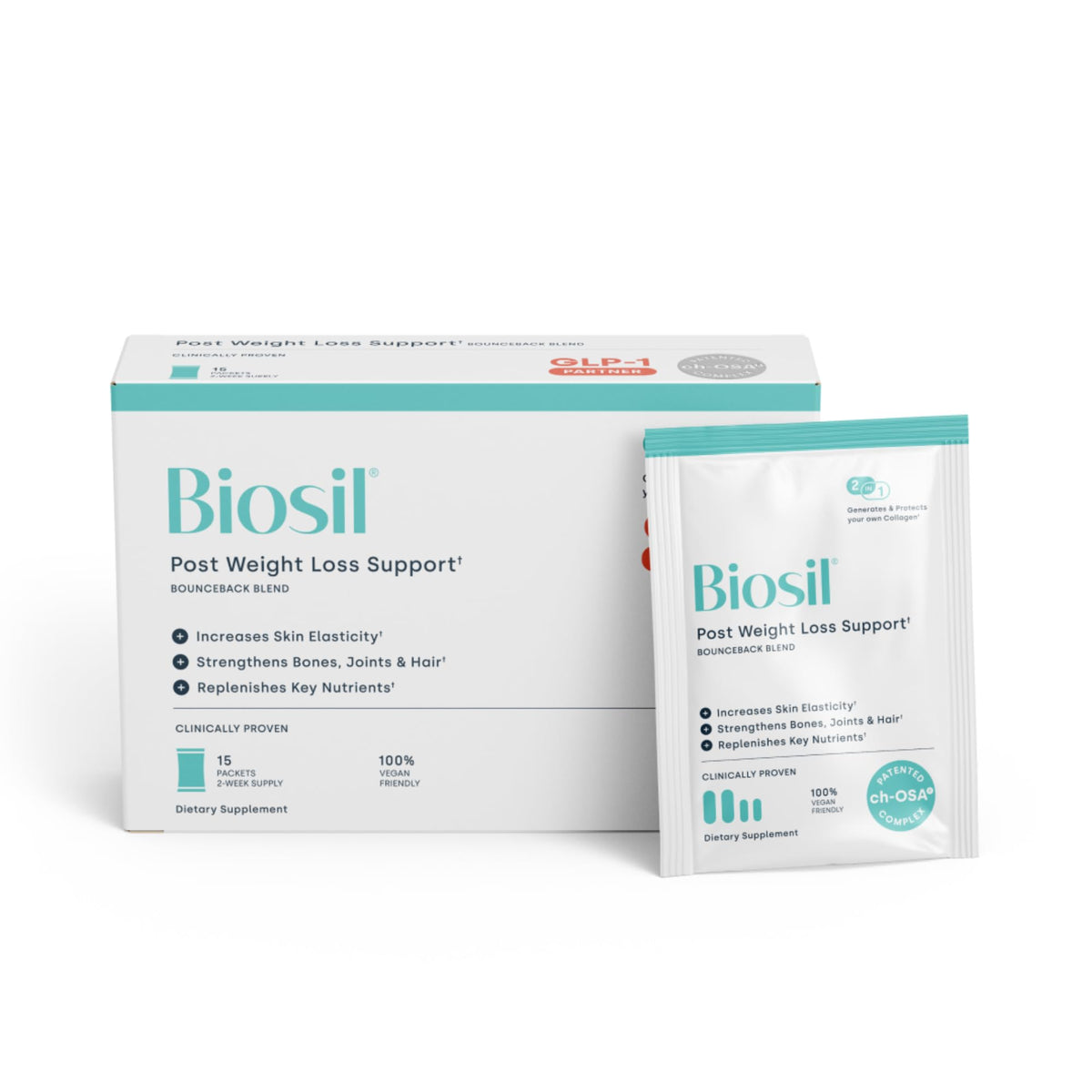 Biosil BounceBack, sobres de 15 para apoyo pospérdida de peso y piel