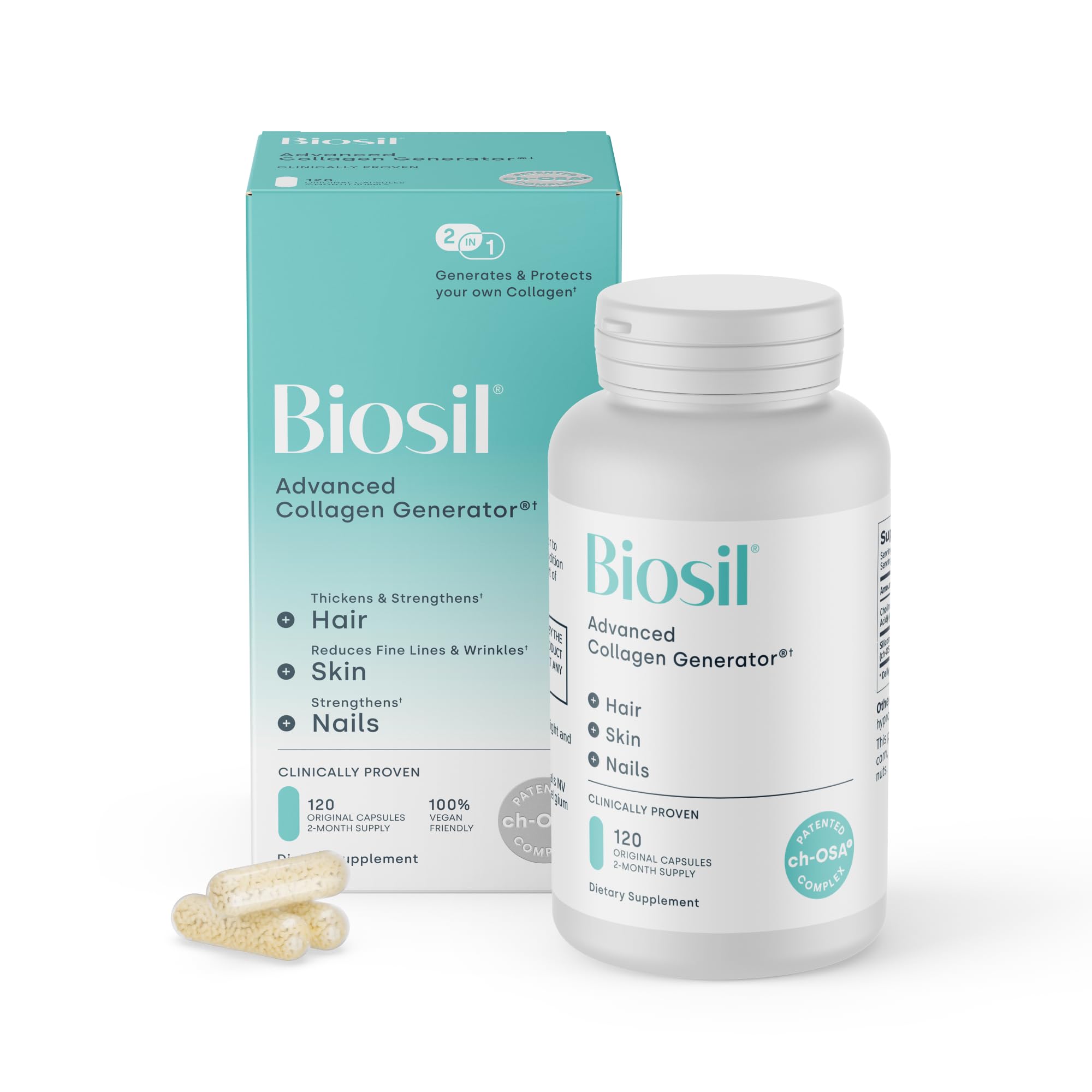 Biosil Colágeno Booster frasco vista de frente para uso diario.