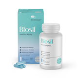 Biosil Envejecimiento Saludable: caja del producto, apoyo potencial a la belleza de piel, cabello y uñas.