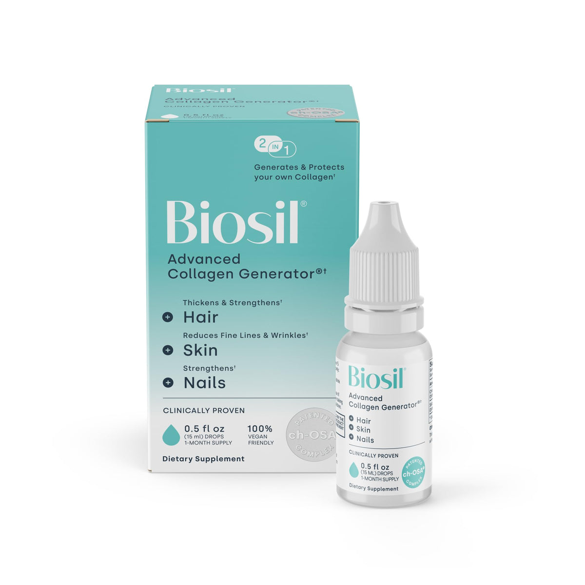 Biosil Generador de Colágeno: frasco de gotas para apoyar la producción natural de colágeno