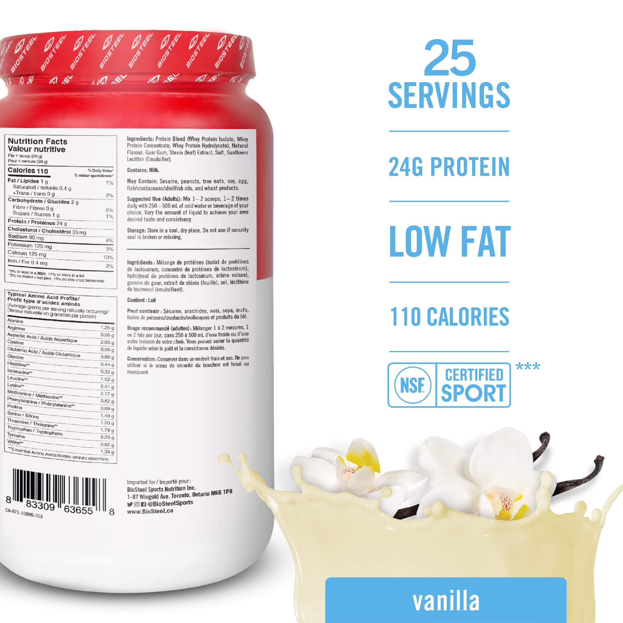 BIOSTEEL proteína de suero vainilla, vaso con batido para recuperación posentrenamiento
