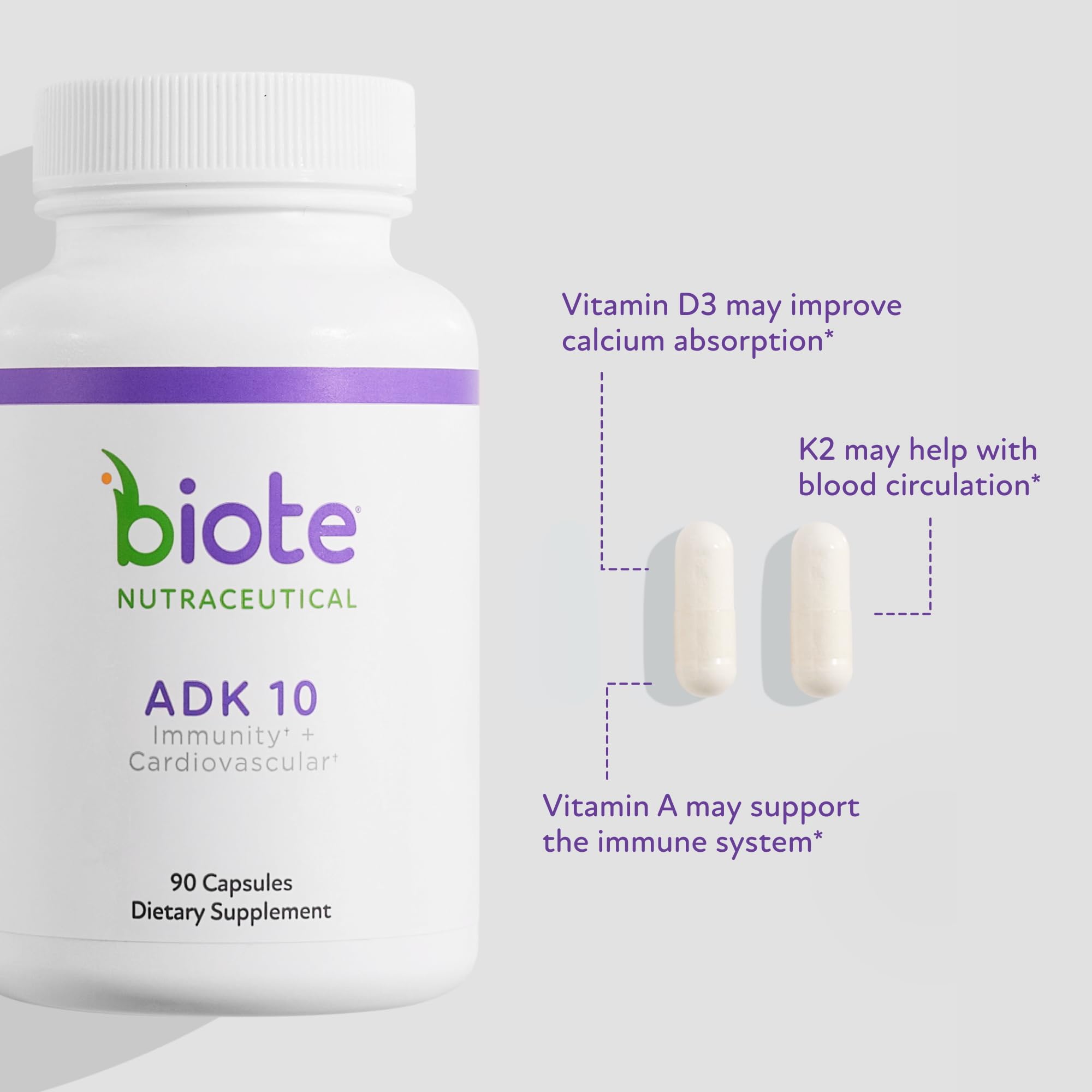 Biote ADK10: etiqueta del envase revela su enfoque para la inmunidad.