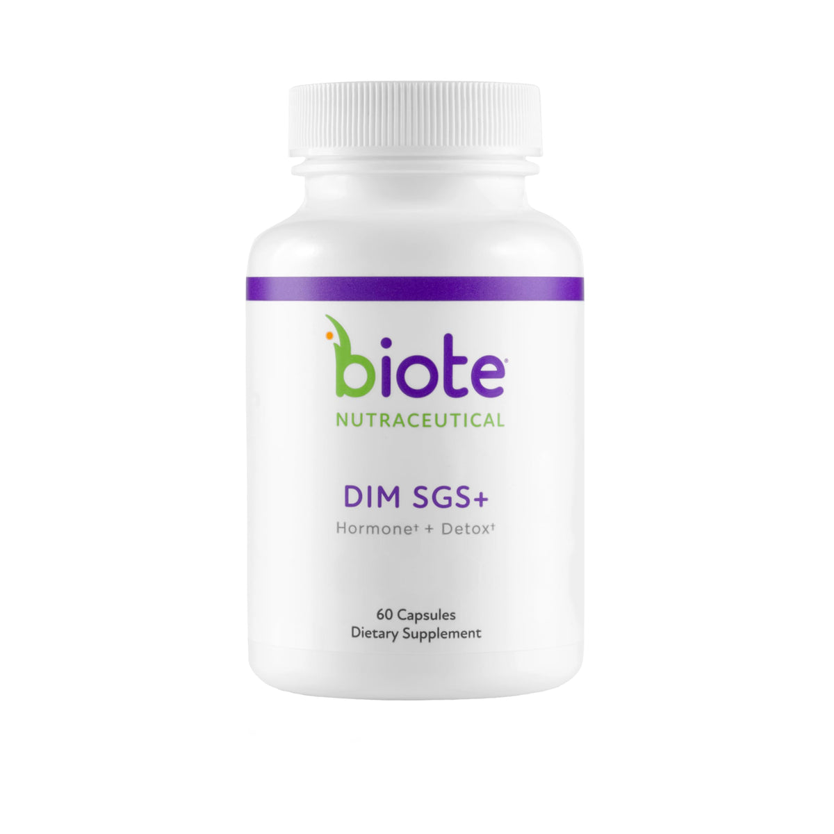 Botella Biote DIM SGS+ con cápsulas para apoyar metabolismo estrogénico normal.