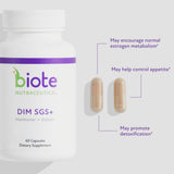 Etiqueta frontal Biote DIM SGS+ que resalta el complejo bioaccesible patentado.