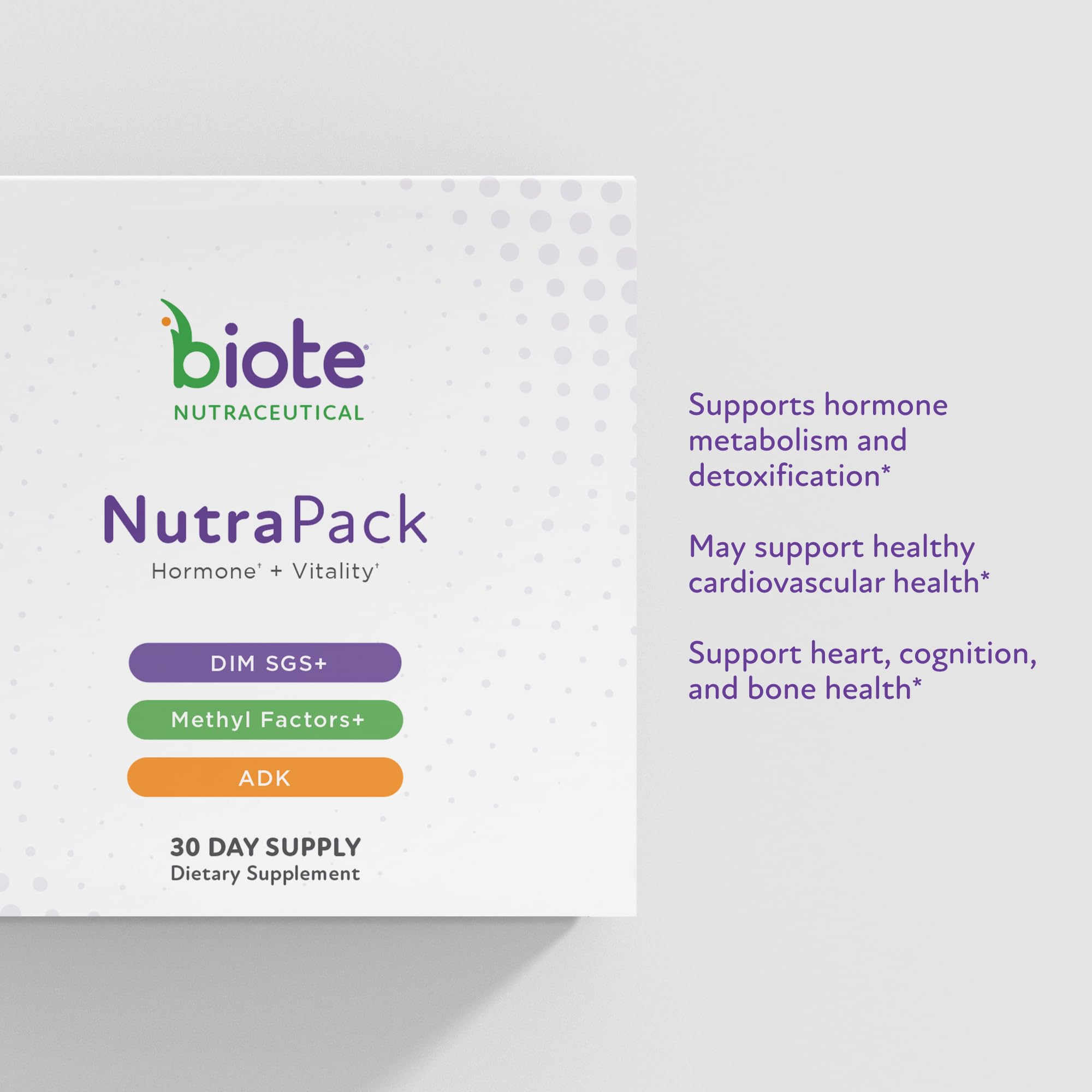 Biote NutraPack ingredients panel close-up emphasizes key nutrients.