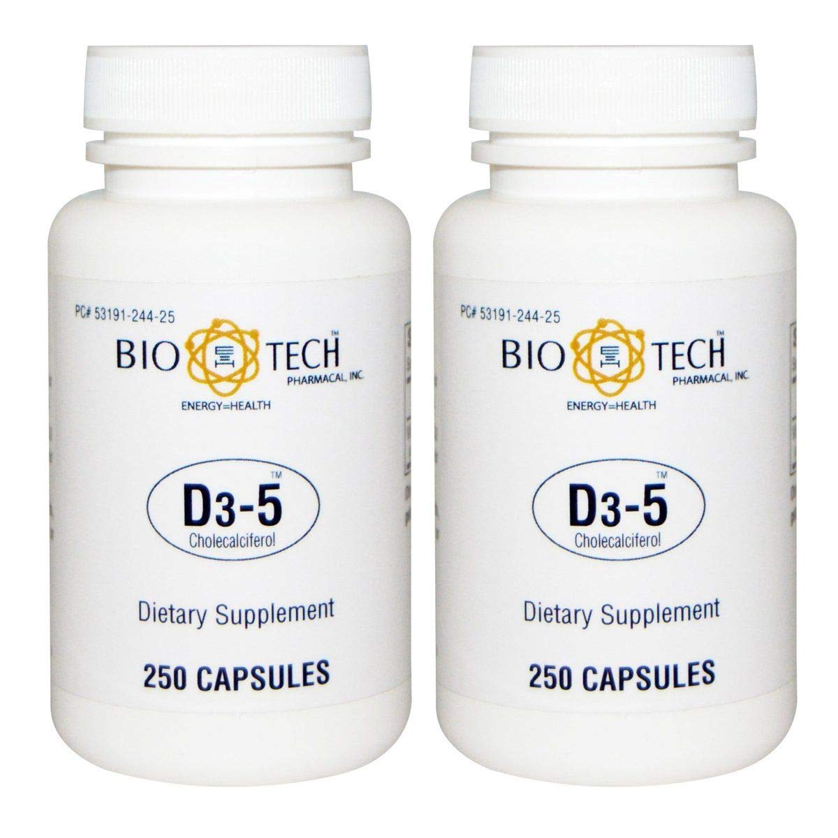 Bio-Tech Pharmacal D3-5, tabletas de 500 UI para apoyo diario de vitamina D3.