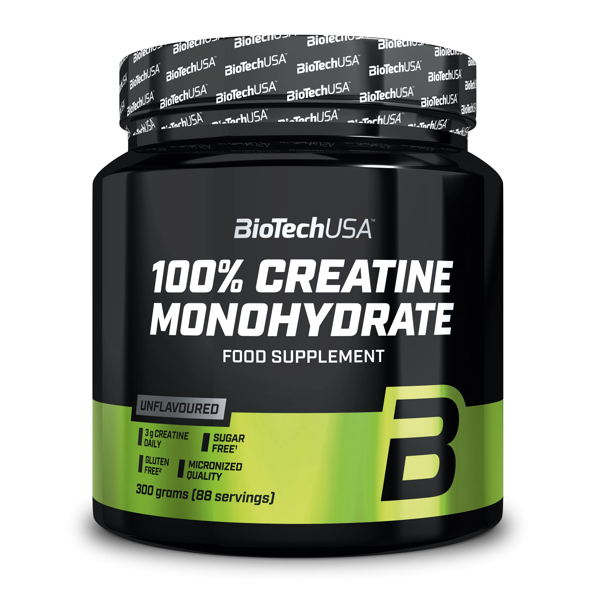 BioTechUSA Creatina Monohidrato detalle etiqueta, fácil identificación de ingredientes