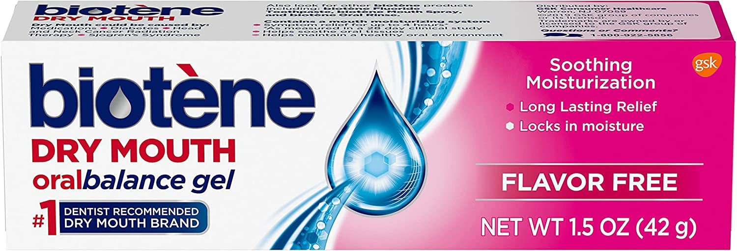 Biotène Oral Balance Gel tres-paquetes 1.5 oz para alivio de sequedad bucal.