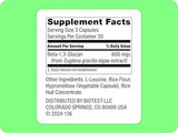 Biotest Beta-Glucano: etiqueta destacada con dosis y posibles beneficios para el intestino.