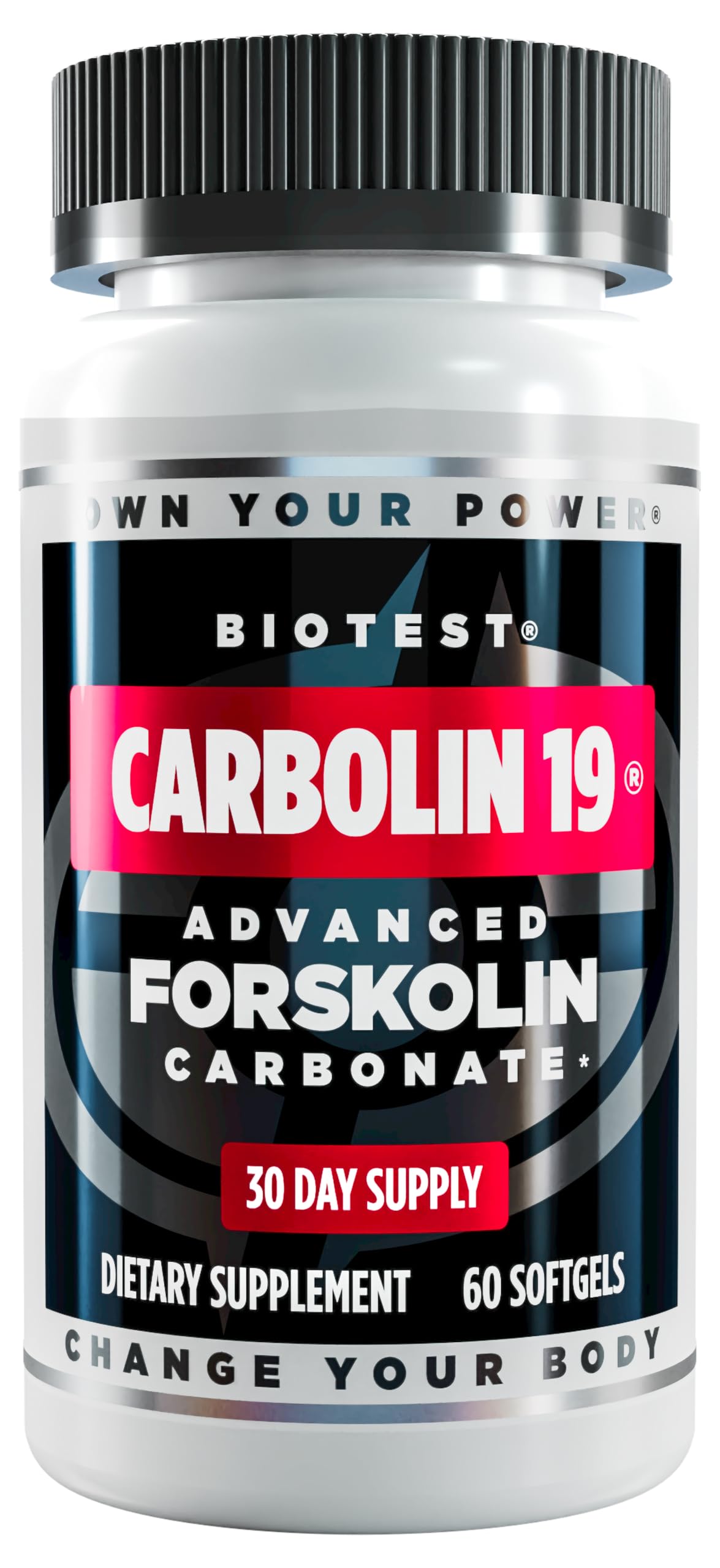 Biotest Carbolin 19: botella de cápsulas, favorece metabolismo y energía sostenida.