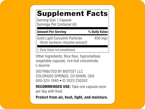 Biotest Curcumina Micelar cápsula de 400 mg para comodidad diaria.