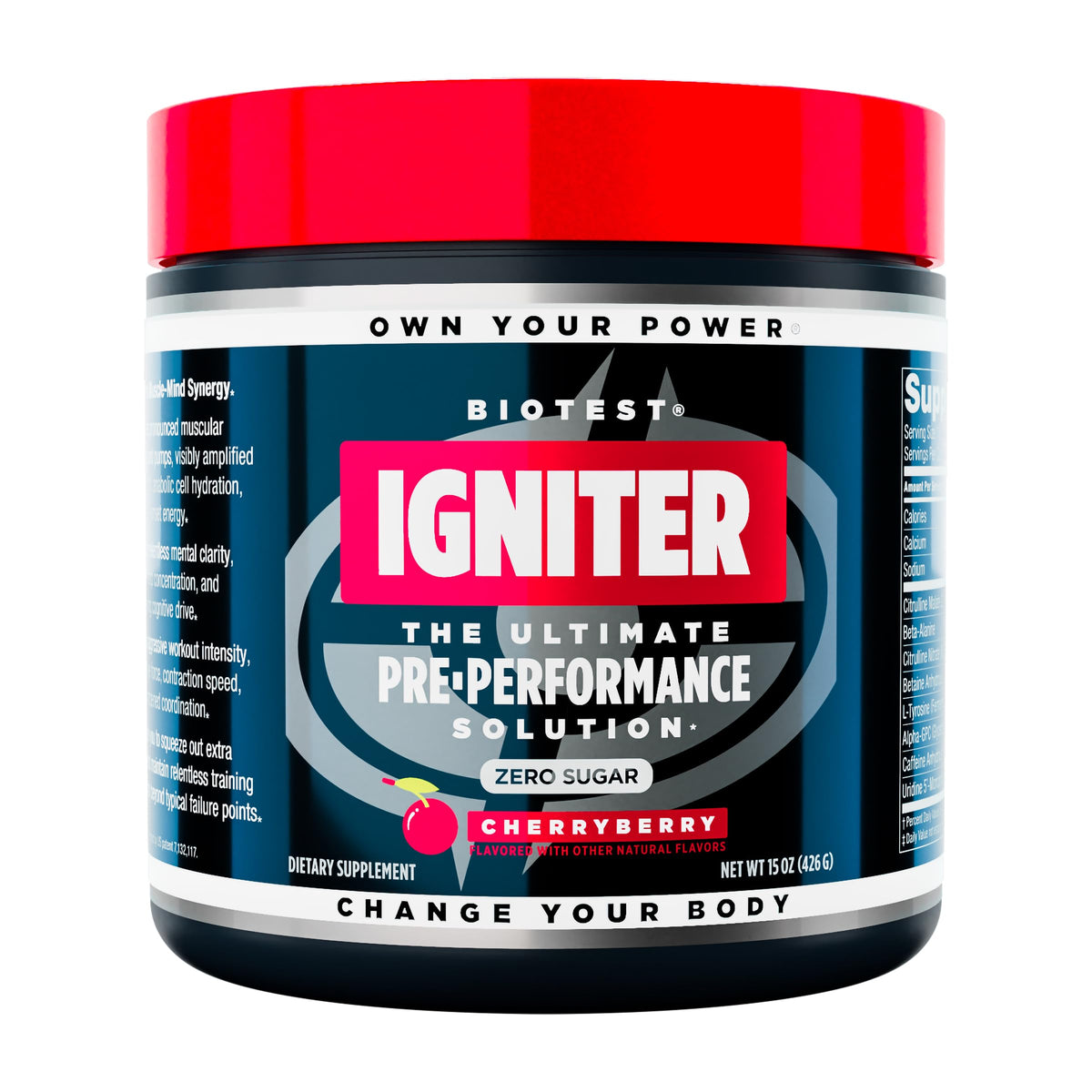 Biotest Igniter, botella de motivación para energía sostenida durante el entrenamiento.