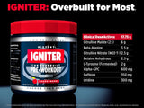 Biotest Igniter, etiqueta de ingredientes destacando citrulina y otros componentes clave.