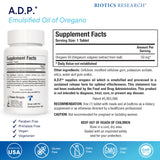 Biotics Research ADP, tabletas de orégano emulsificado con liberación sostenida para absorción.