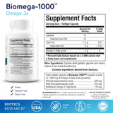 Biotics Research Biomega-1000: botella de omega-3 con etiqueta visible.