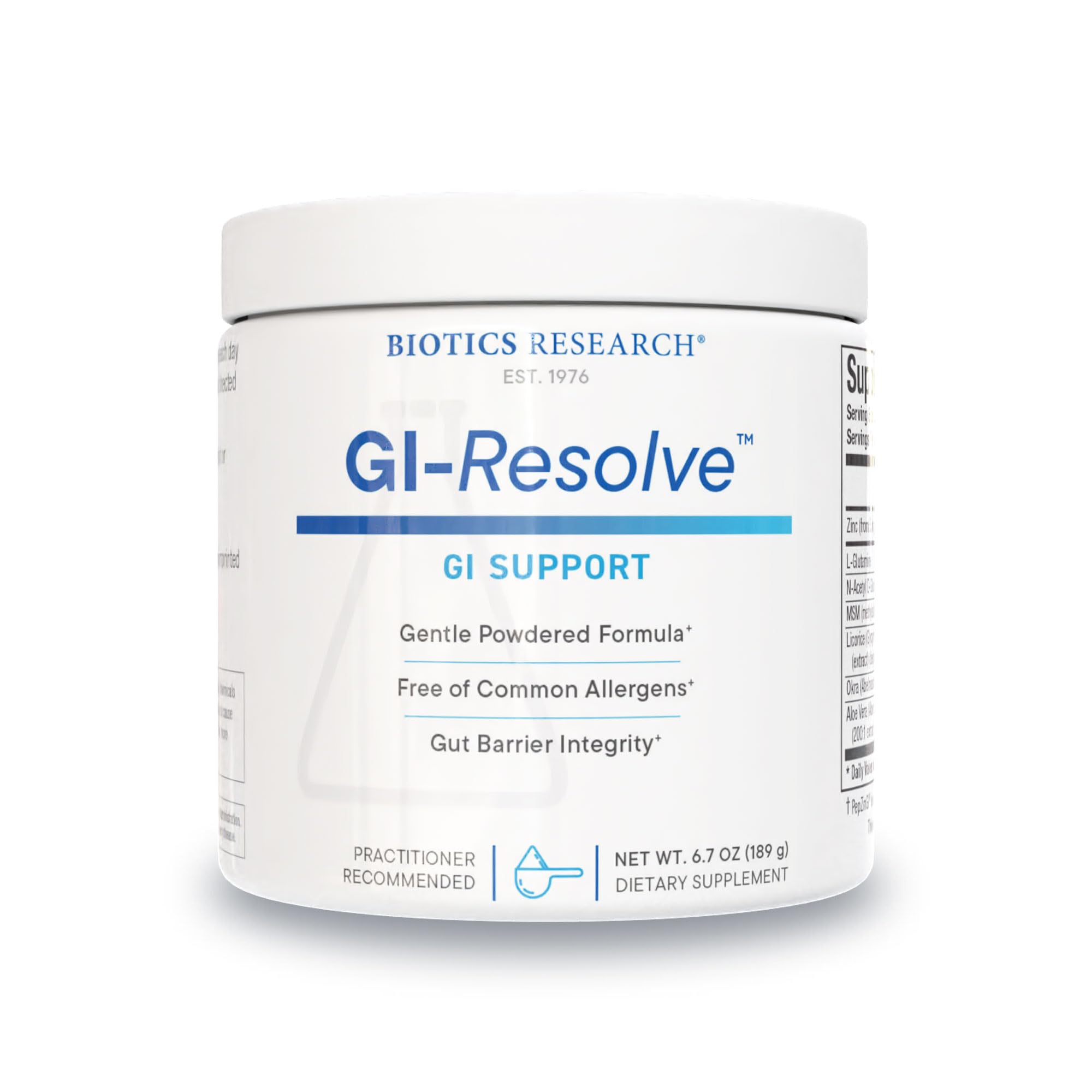GI Resolve de Biotics Research, polvo en botella, apoyo potencial a la salud intestinal