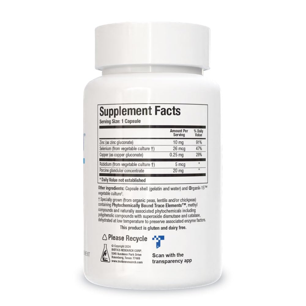Biotics Research GTA Forte II: ingredientes clave como selenio y rubidio para apoyo endocrino