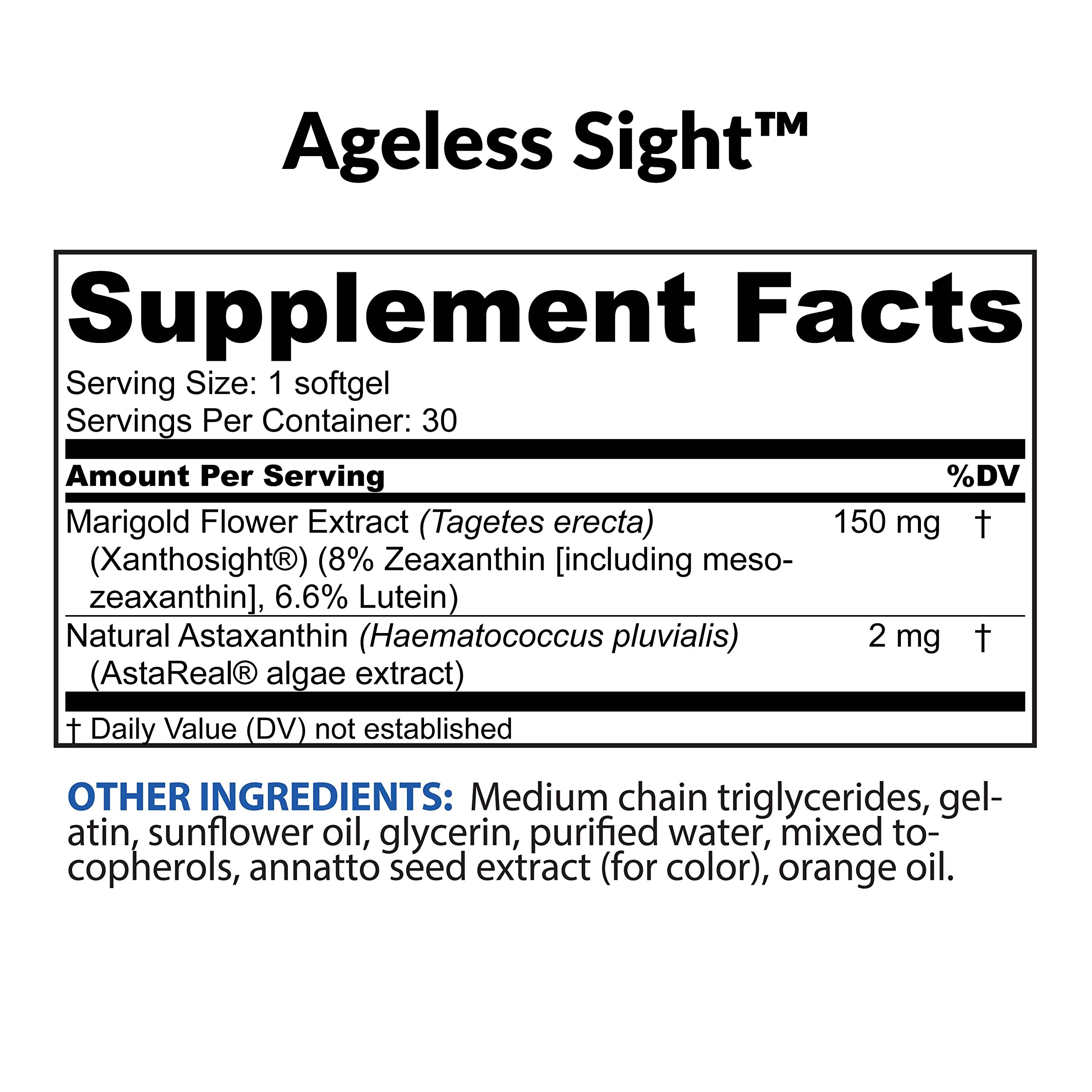BioTrust Ageless Sight etiqueta clara que facilita reconocer beneficios clave.