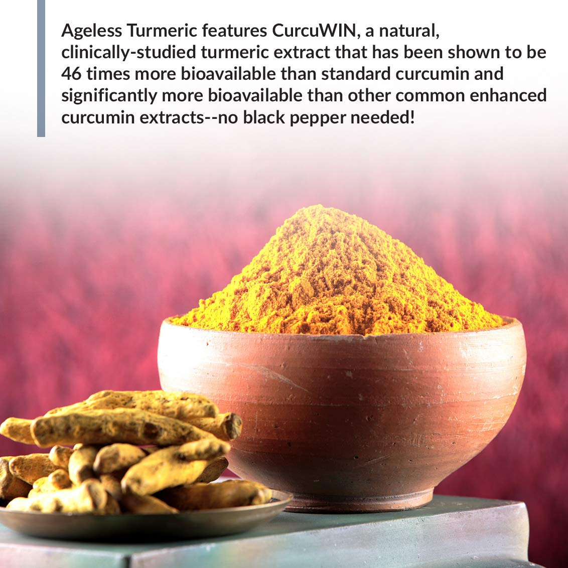 BioTrust Ageless Turmeric raíz-jengibre, uso complementario recomendado.