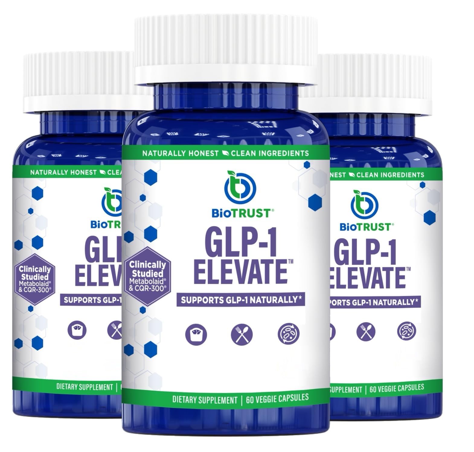 BioTrust GLP1 Elevate, cápsulas en botella para uso diario y conveniencia