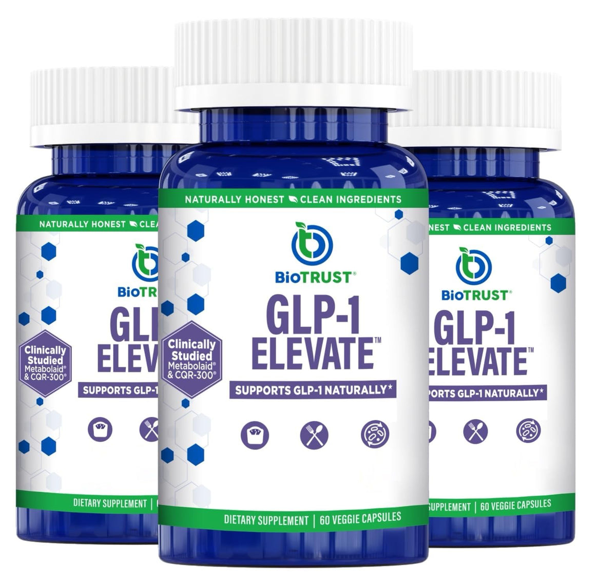 BioTrust GLP1 Elevate, cápsulas en botella para uso diario y conveniencia