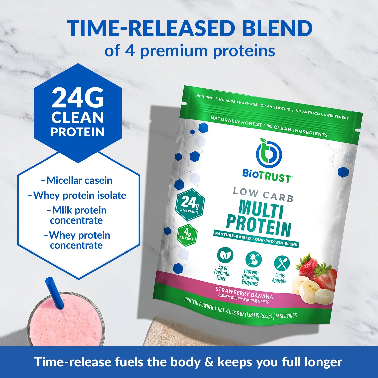 BioTrust proteína baja-carb cuchara medidora en polvo para porciones consistentes