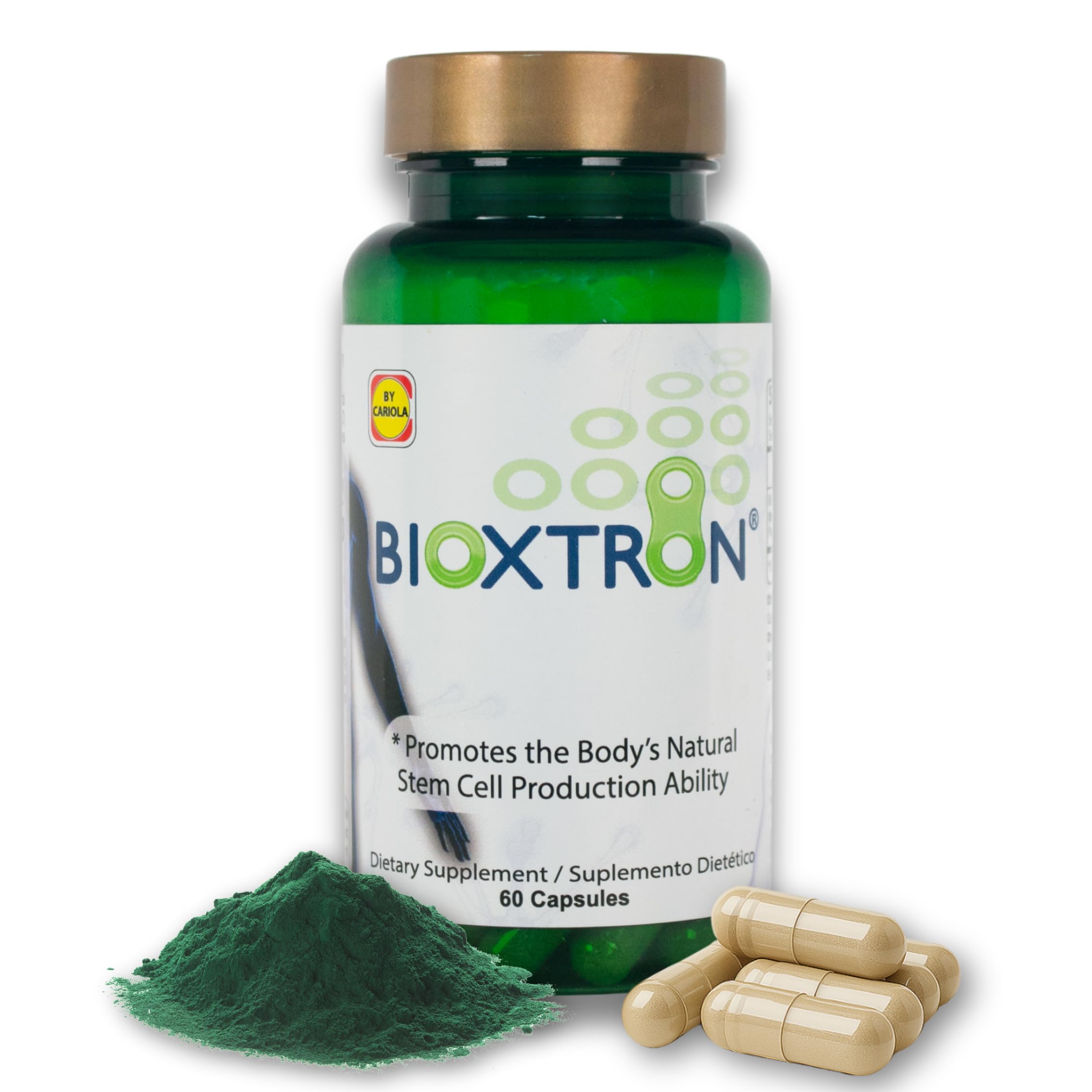 Bioxtron frente del frasco, cápsulas naturales para bienestar diario.