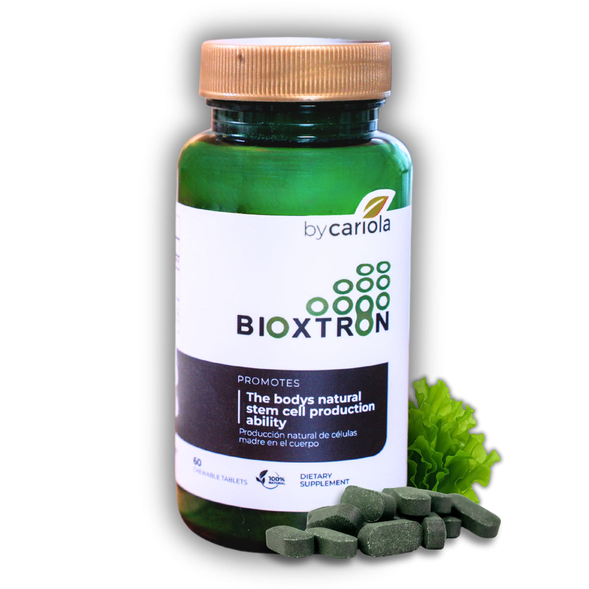 Bioxtron Natural Chewables, envase frontal, apoyo a energía diaria