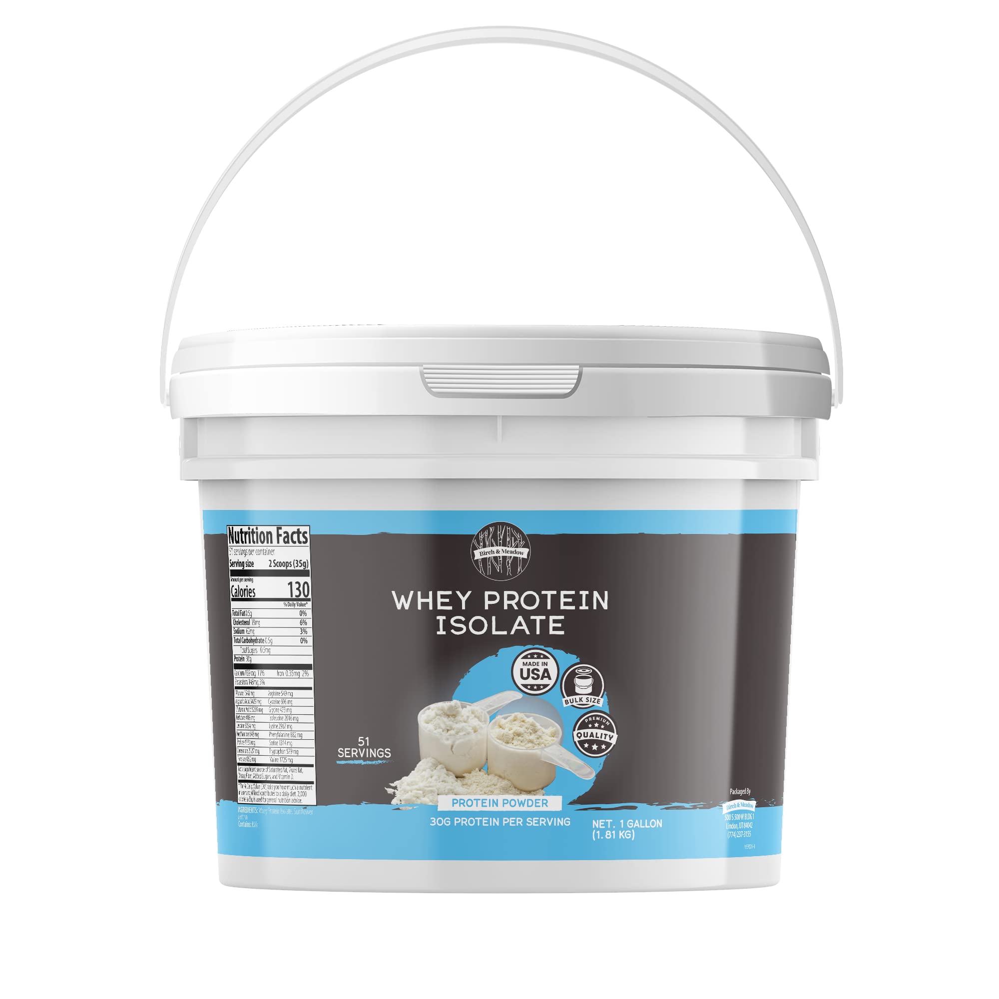 Birch & Meadow Whey Isolate, vista frontal, perfecto para batidos proteicos matutinos.