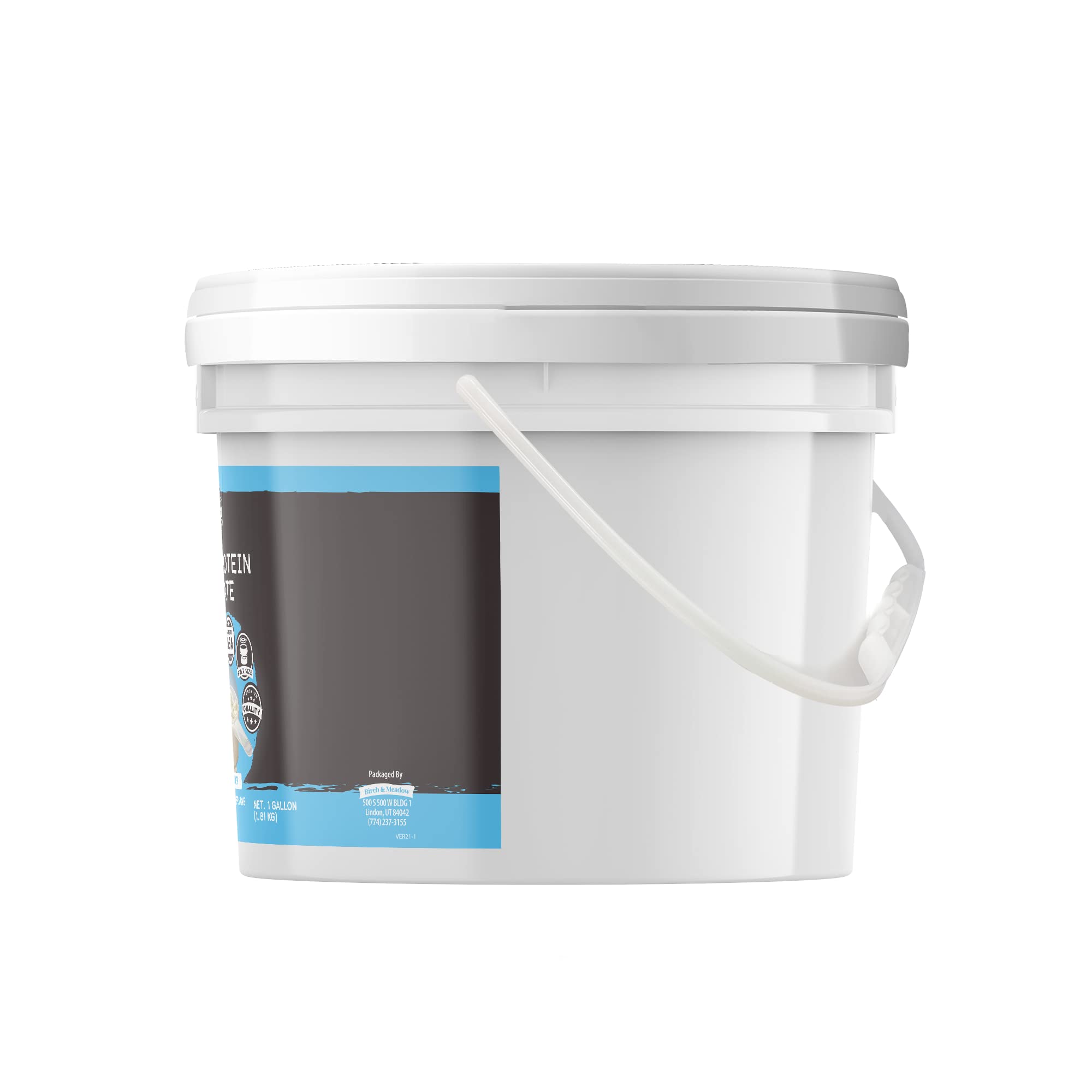 Birch & Meadow Whey Isolate, vista lateral, polvo sin sabor para mezclas versátiles.