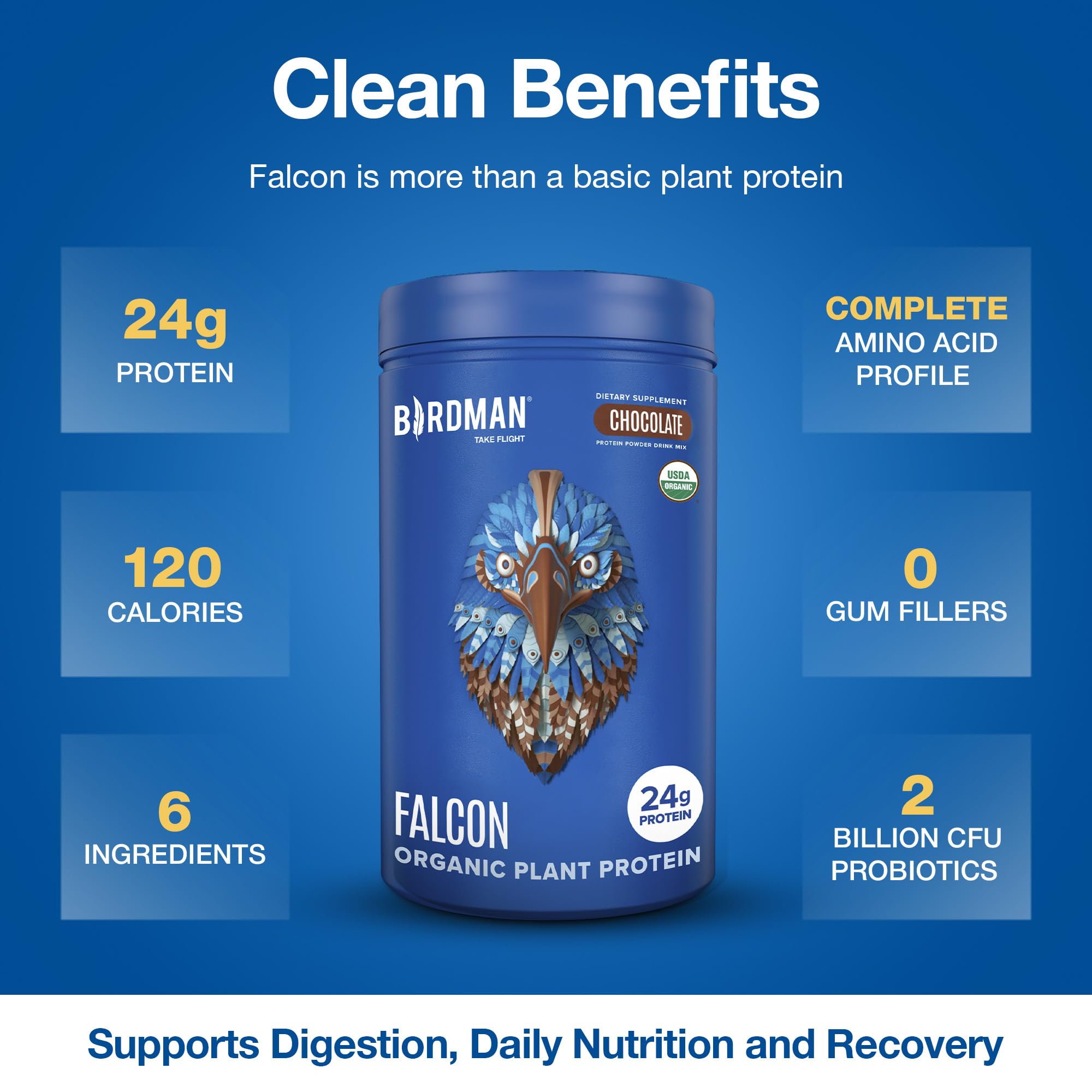Enzimas digestivas y probióticos en Falcon Birdman para una digestión suave.