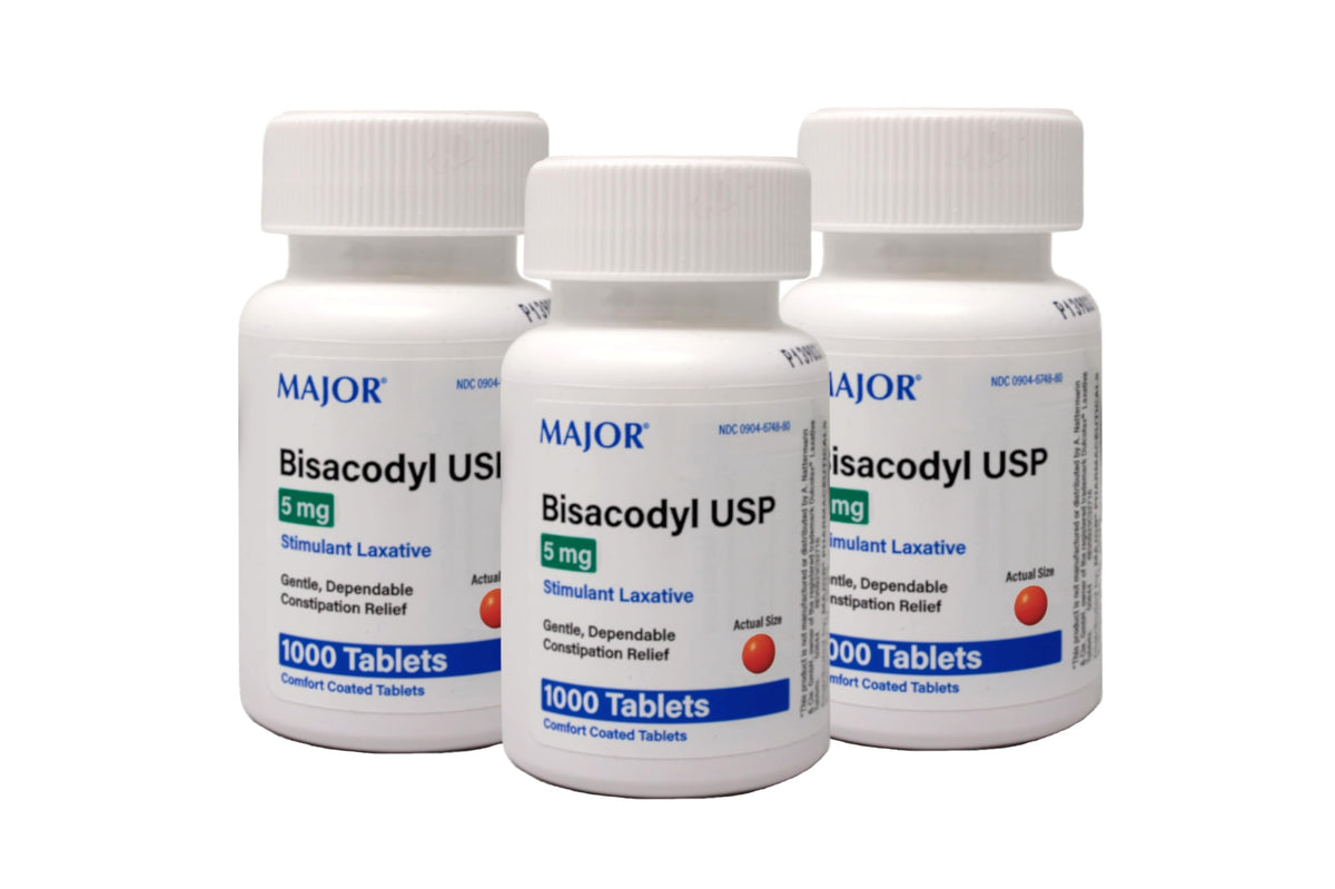 Tabletas Bisacodilo de 5 mg sobre blister para alivio ocasional del estreñimiento.