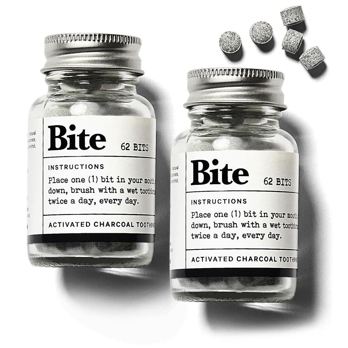 Bite tabletas blanqueamiento dental con menta y carbón, ideal para blanqueamiento suave