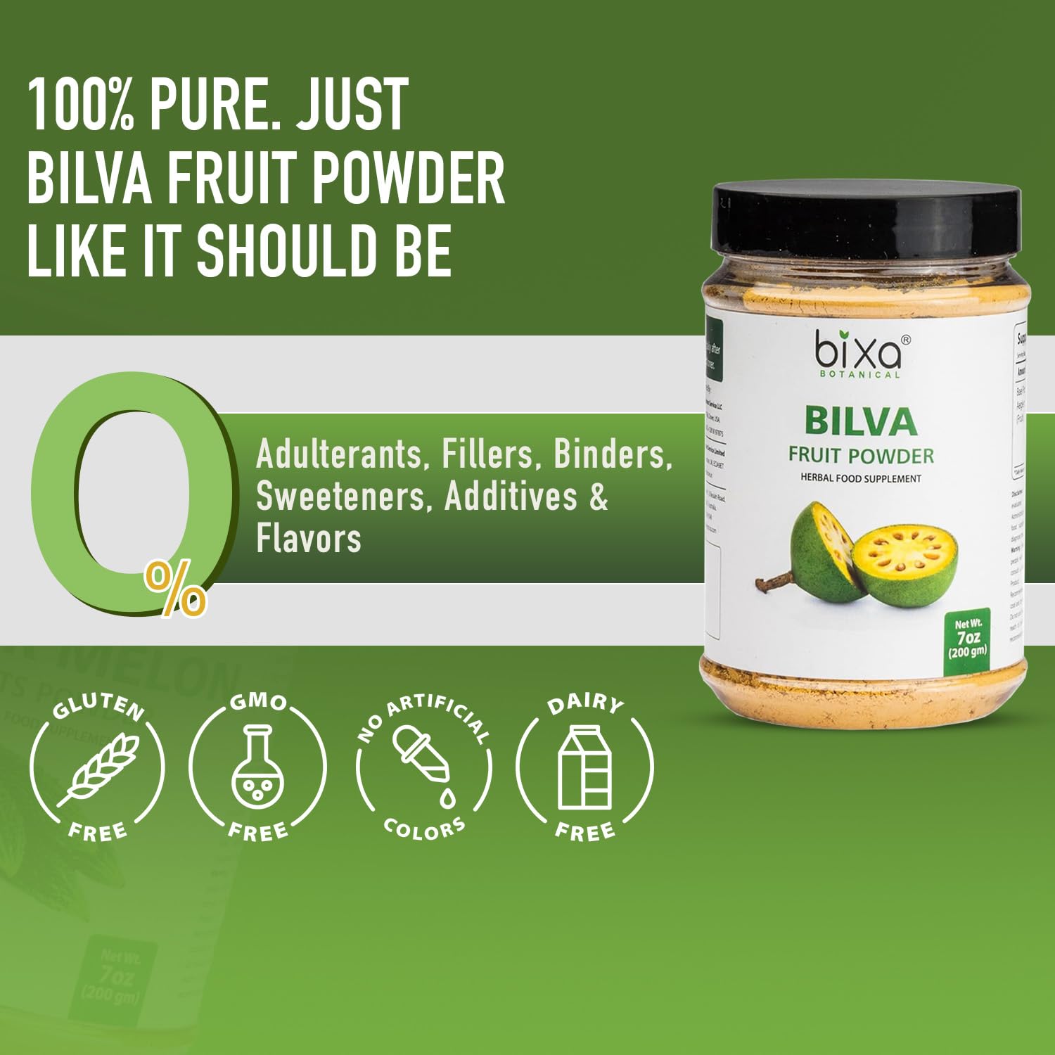 Textura fina del polvo Bilva de bixa BOTANICAL para disolución rápida.