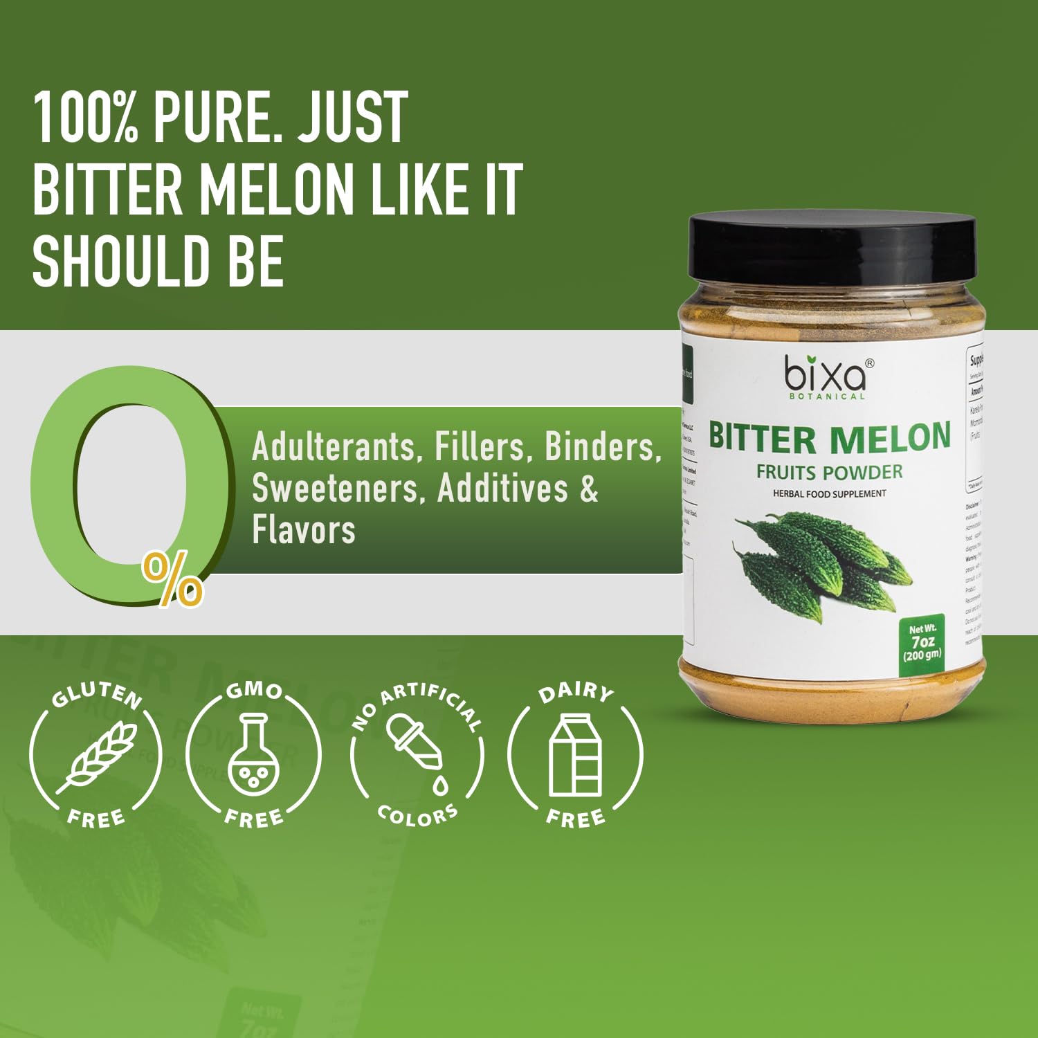 bixa BOTANICAL Cuchara sirviendo polvo karela, dosis lista para batidos