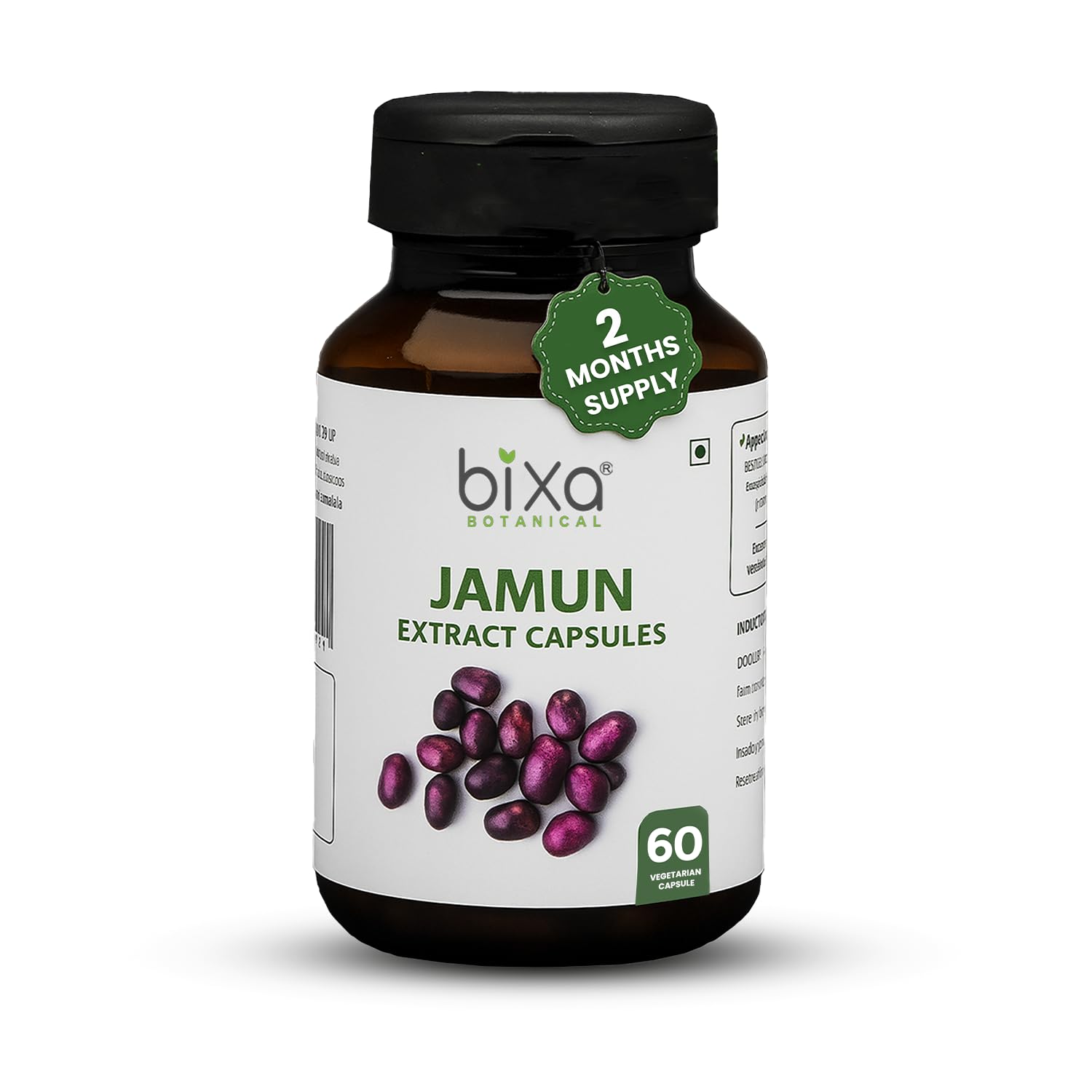 Botella de bixa BOTANICAL Jamun Extracto, cápsulas listas para uso diario.