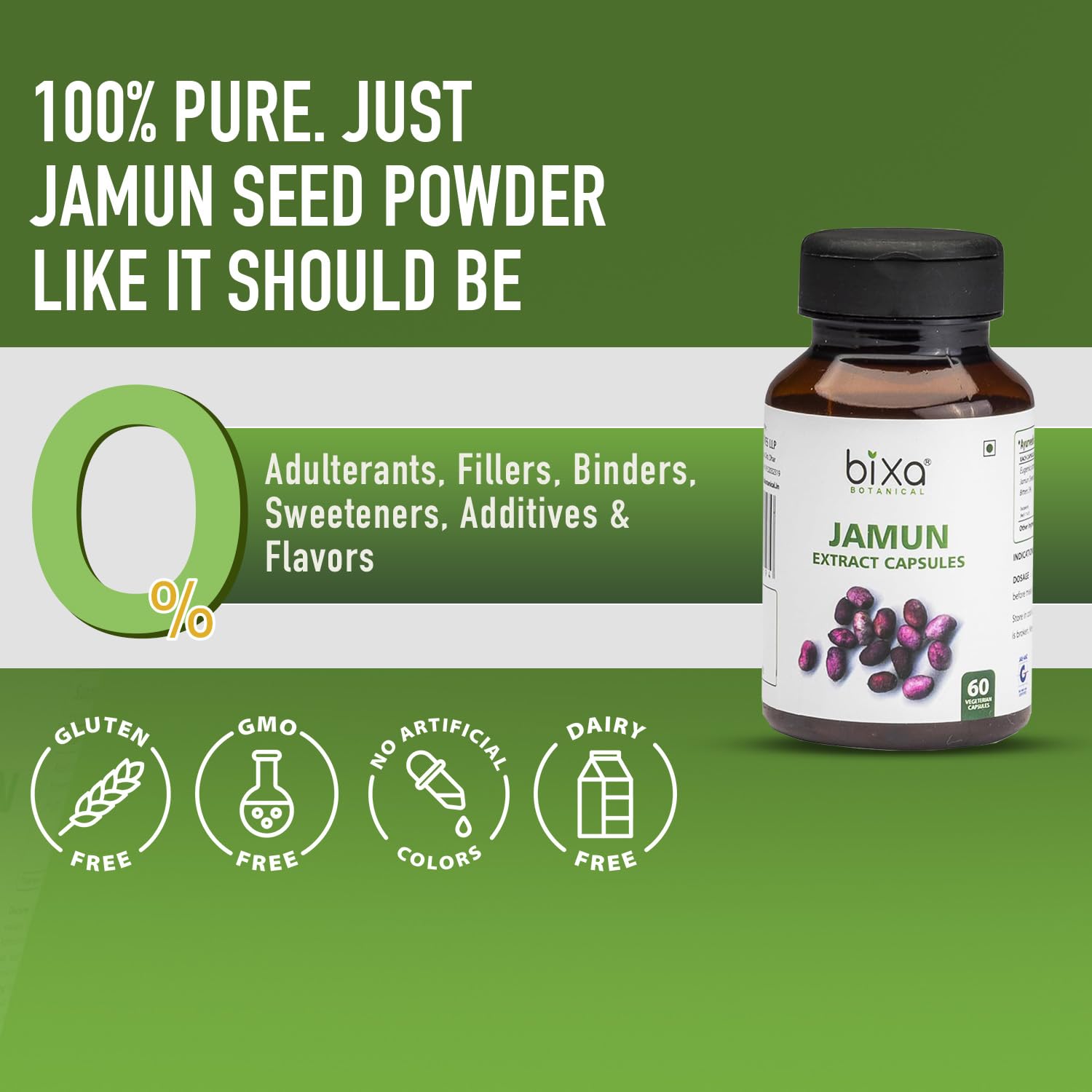 Cápsulas Jamun Extracto dentro de la botella, tamaño 450 mg.