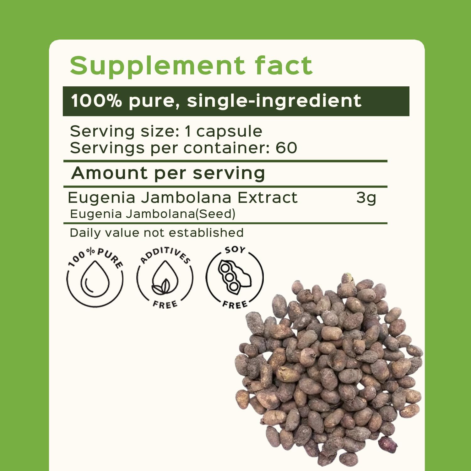 Etiqueta de Jamun Extracto de bixa BOTANICAL, libre de gluten.