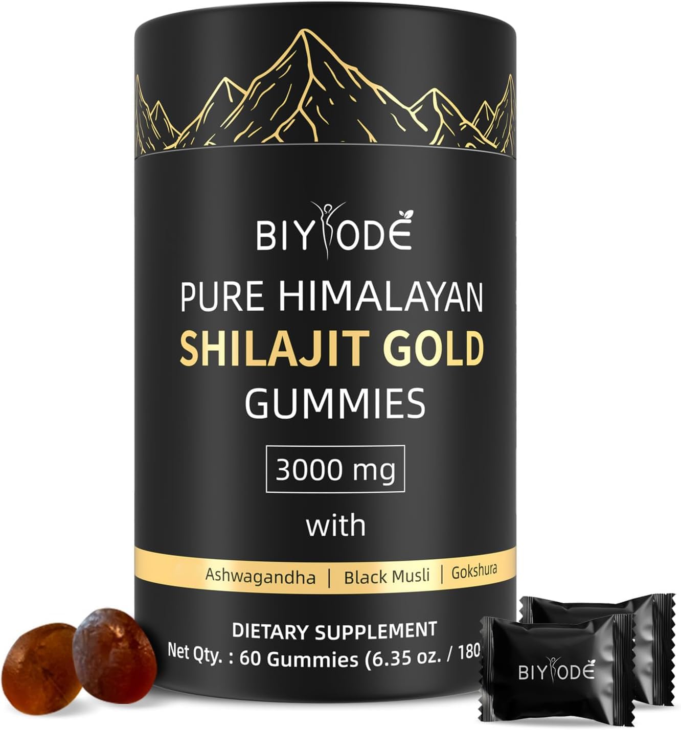 BIYODE Gomitas Shilajit: empaque frontal para estilo de vida activo.
