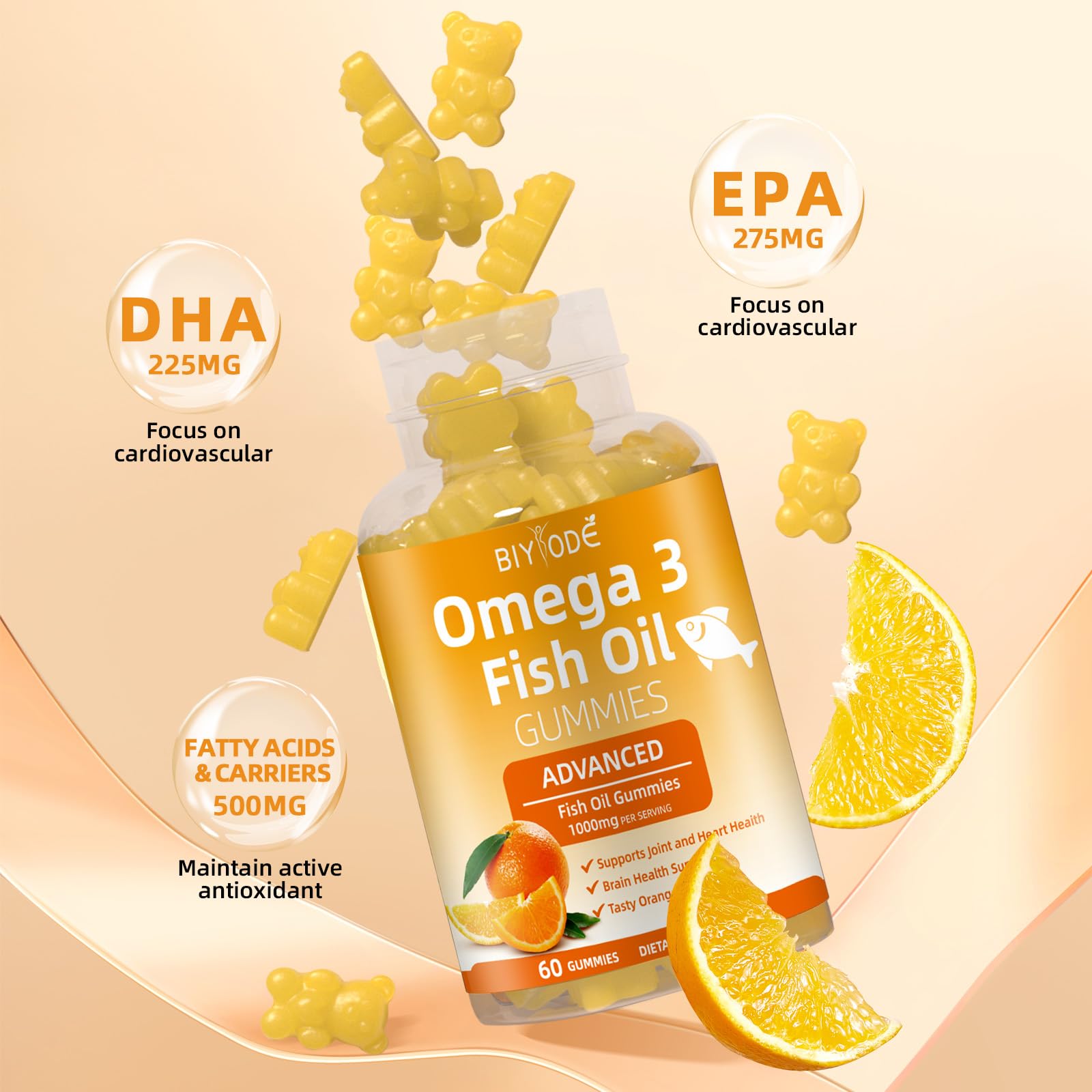 BIYODE Omega-3 gomitas etiqueta clara, información visible para decisiones informadas.