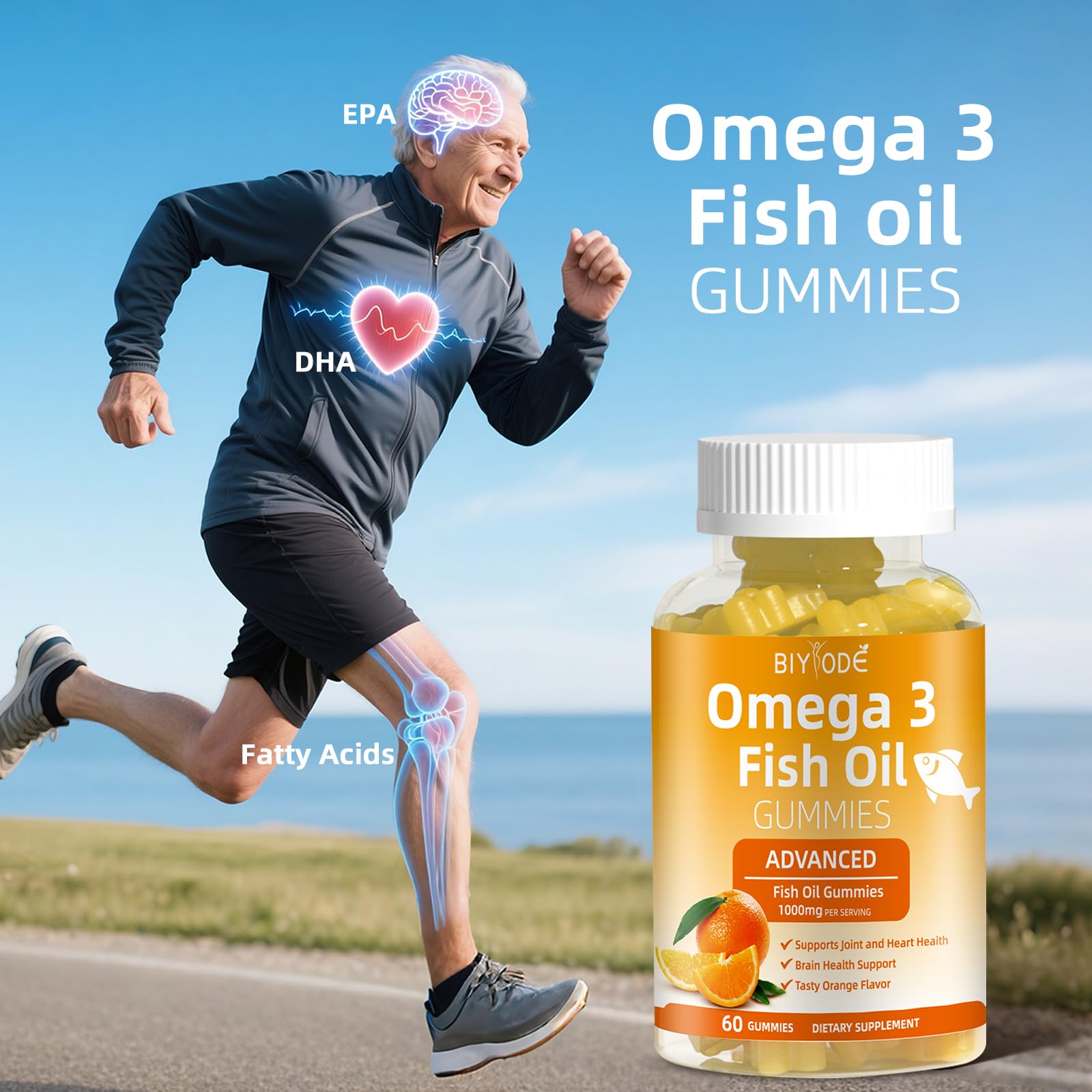 BIYODE Omega-3 gomitas textura suave y sabor neutro para consumo diario.