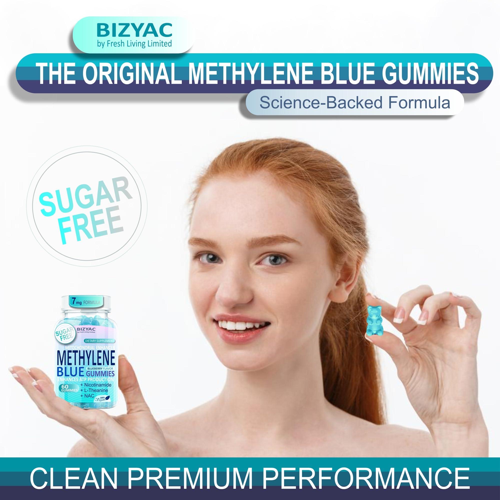 Bizyac gomitas metileno azul 7mg – rótulo legible con información nutricional.
